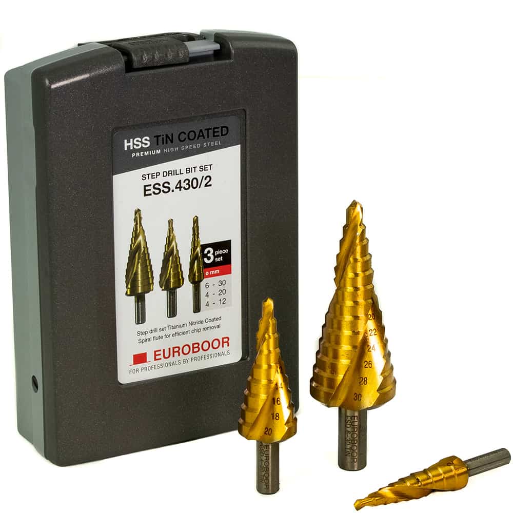 Набор ступенчатых свёрл Ø 4-12 мм., 4-20 мм., 6-30 мм.